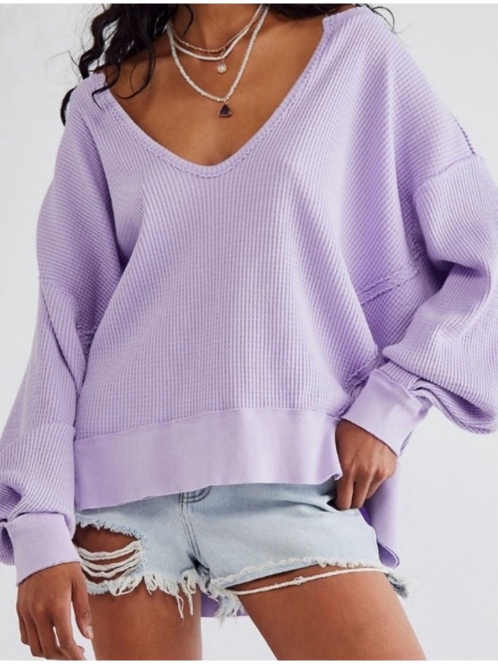 We The Free Lavender Thermal V-Neck